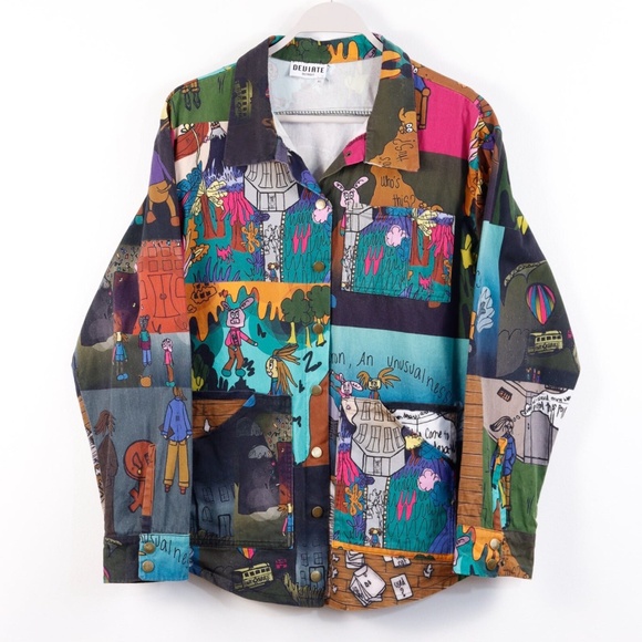 Handmade Comic Strip Chore Coat Button Down Long Sleeve Shirt - Medium - Picture 1 of 6